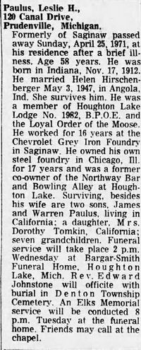 Northway Lanes (Northway Bar and Bowling) - April 1971 Former Co-Owner Passes Away